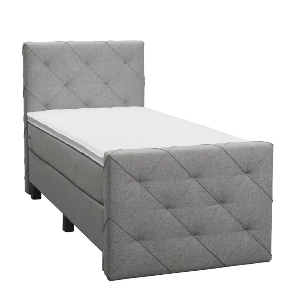 Boxspring met voetbord Liv geruit - lichtgrijs - 90x200 cm - vierkante poot