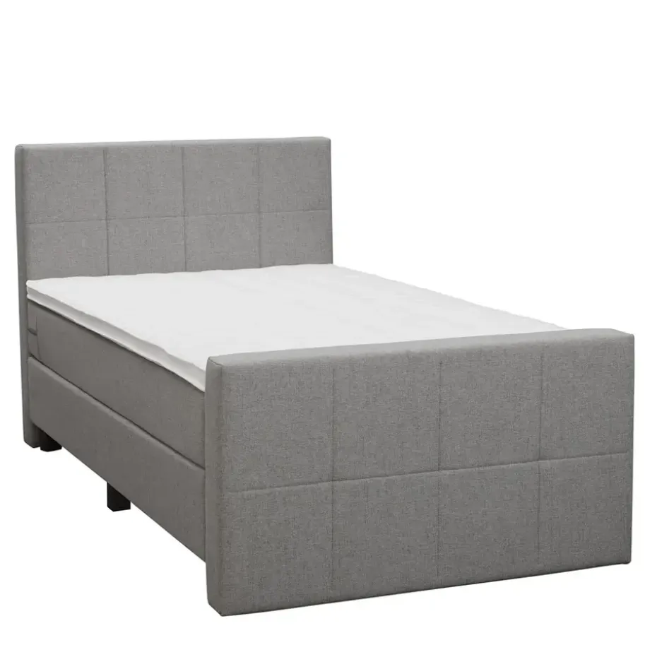 Boxspring met voetbord Liv geblokt - lichtgrijs - 120x200 cm - vierkante poot