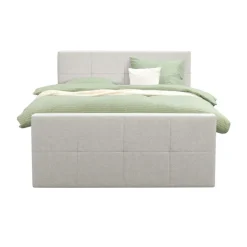 Boxspring met voetbord Liv geblokt - ecru - 180x200 cm - ronde poot