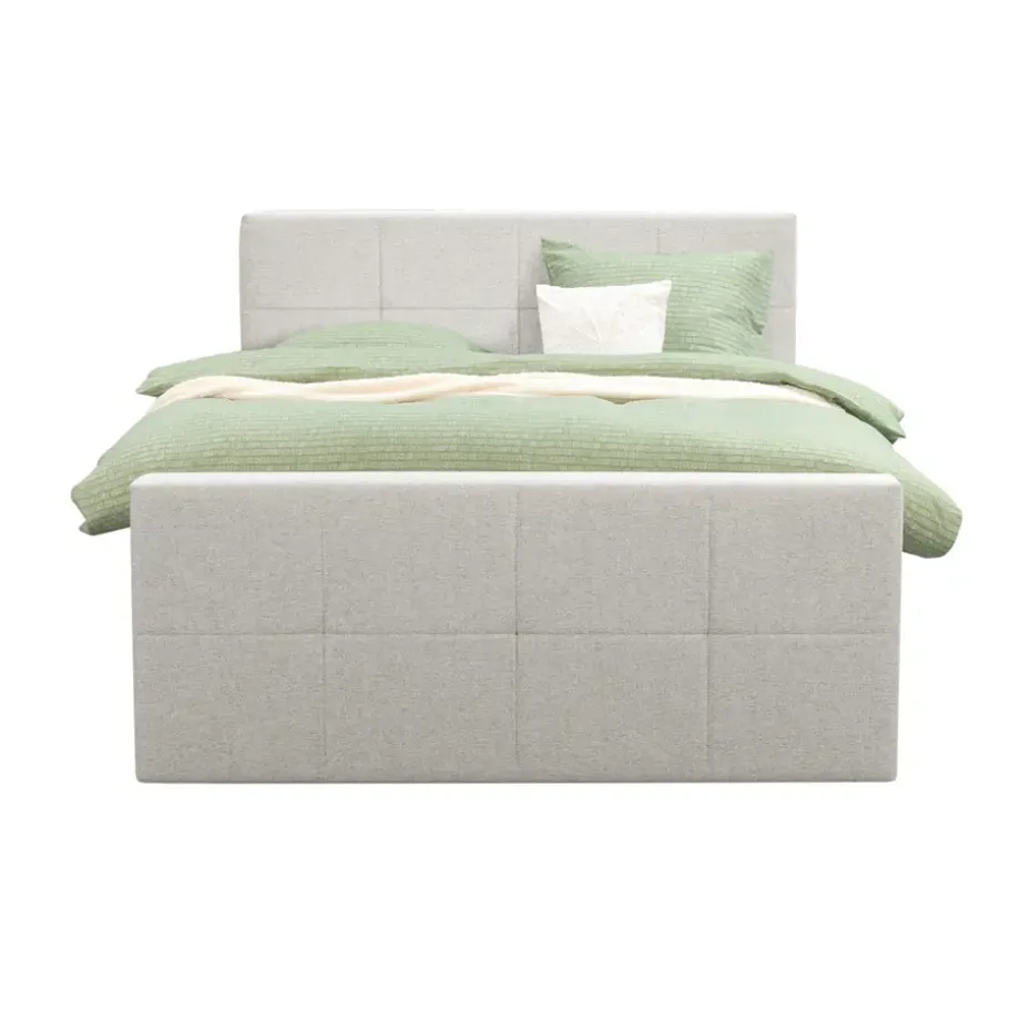 Boxspring met voetbord Liv geblokt - ecru - 180x200 cm - ronde poot