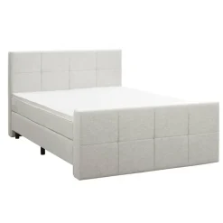 Boxspring met voetbord Liv geblokt - ecru - 180x200 cm - ronde poot