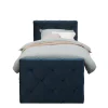 Boxspring met voetbord Liv geruit - blauw - 90x200 cm - slanke poot