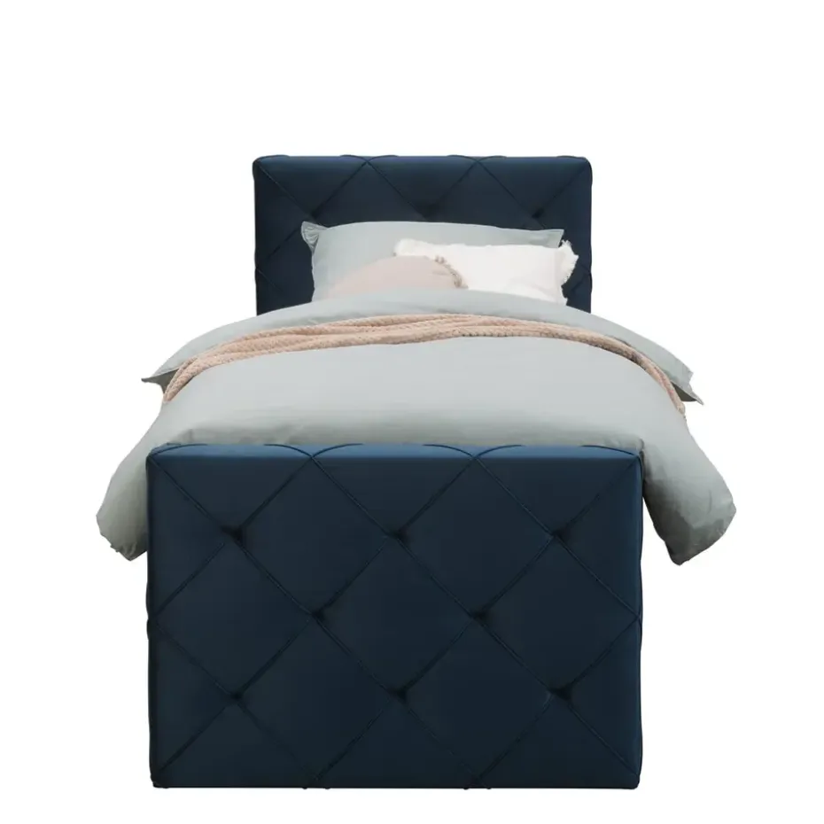 Boxspring met voetbord Liv geruit - blauw - 90x200 cm - slanke poot