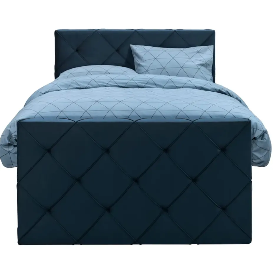 Boxspring met voetbord Liv geruit - blauw - 120x200 cm - slanke poot