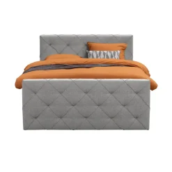 Boxspring met voetbord Liv geruit - lichtgrijs - 160x200 cm - vierkante poot
