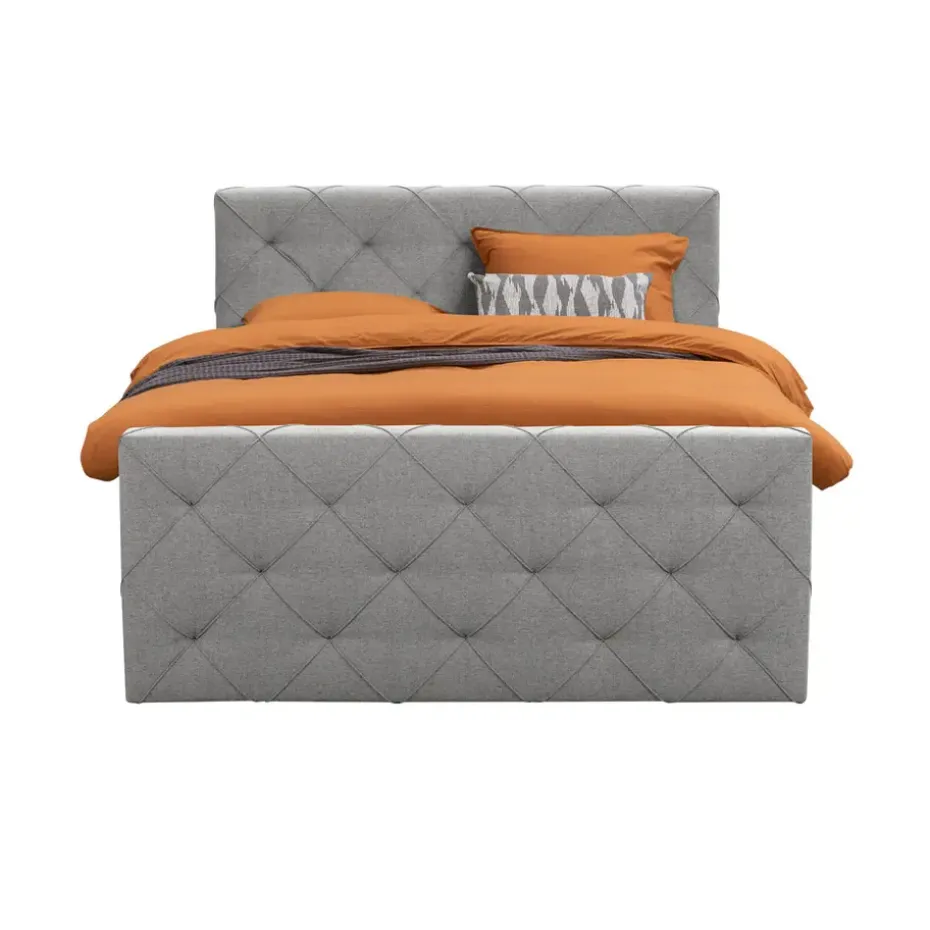 Boxspring met voetbord Liv geruit - lichtgrijs - 160x200 cm - vierkante poot