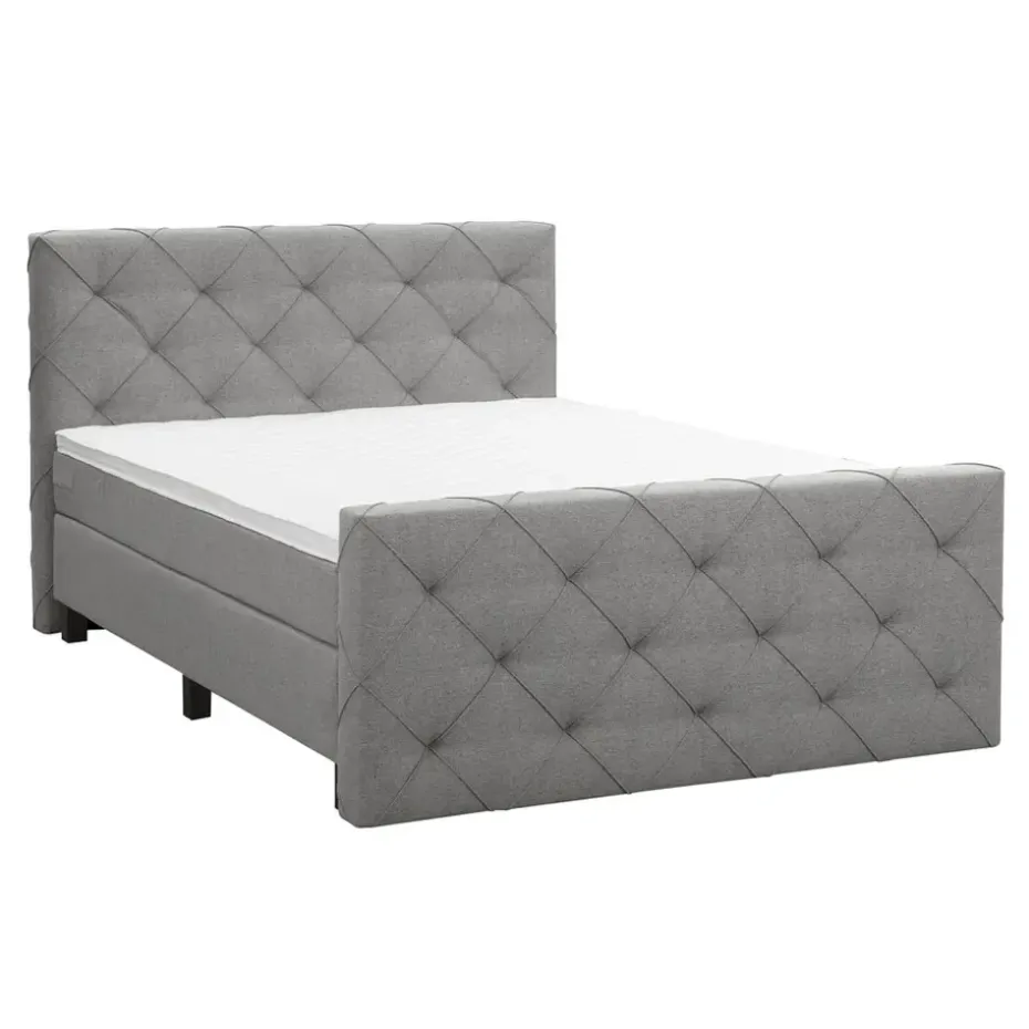 Boxspring met voetbord Liv geruit - lichtgrijs - 160x200 cm - vierkante poot