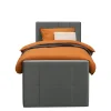 Boxspring met voetbord Liv geblokt - grijs - 90x200 cm - vierkante poot