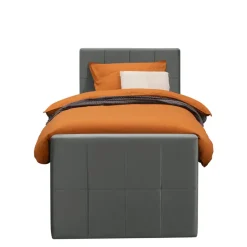 Boxspring met voetbord Liv geblokt - grijs - 90x200 cm - vierkante poot