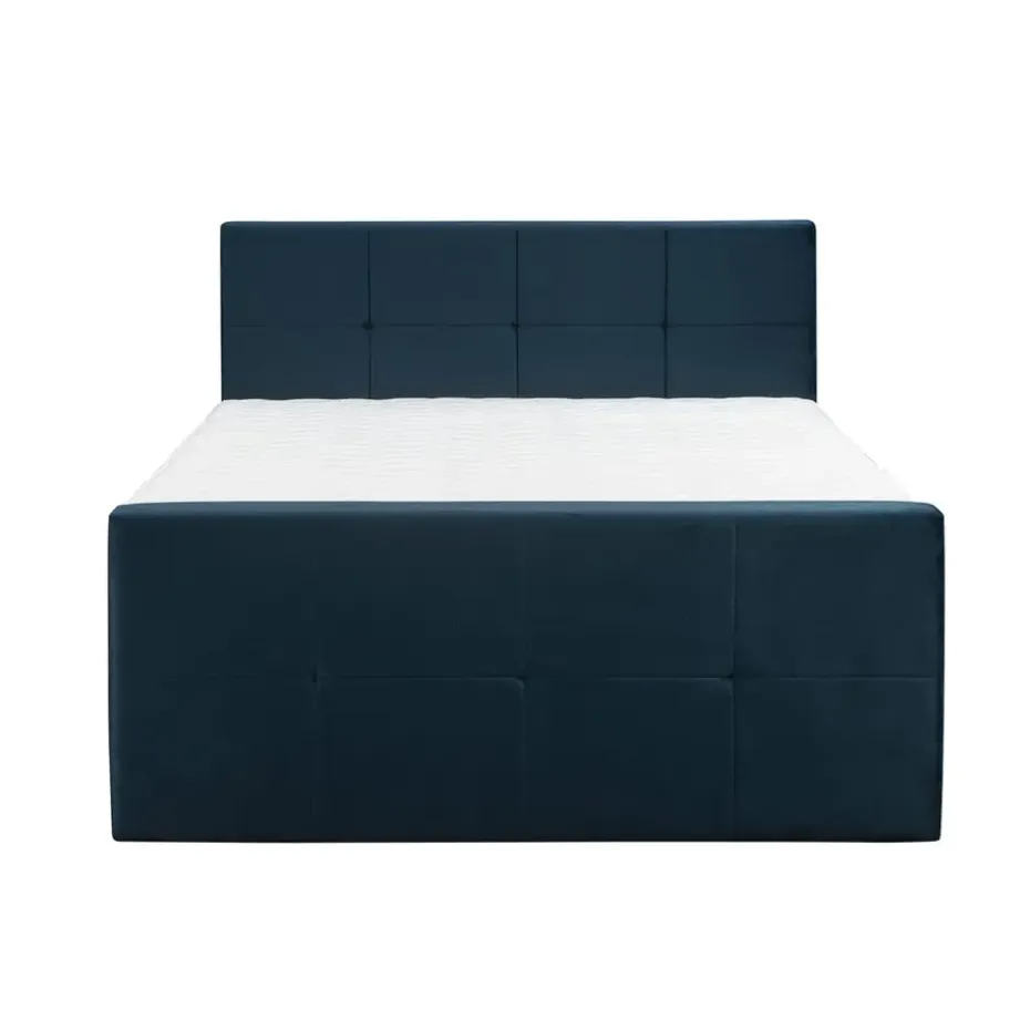 Boxspring met voetbord Liv geblokt - blauw - 160x200 cm - slanke poot
