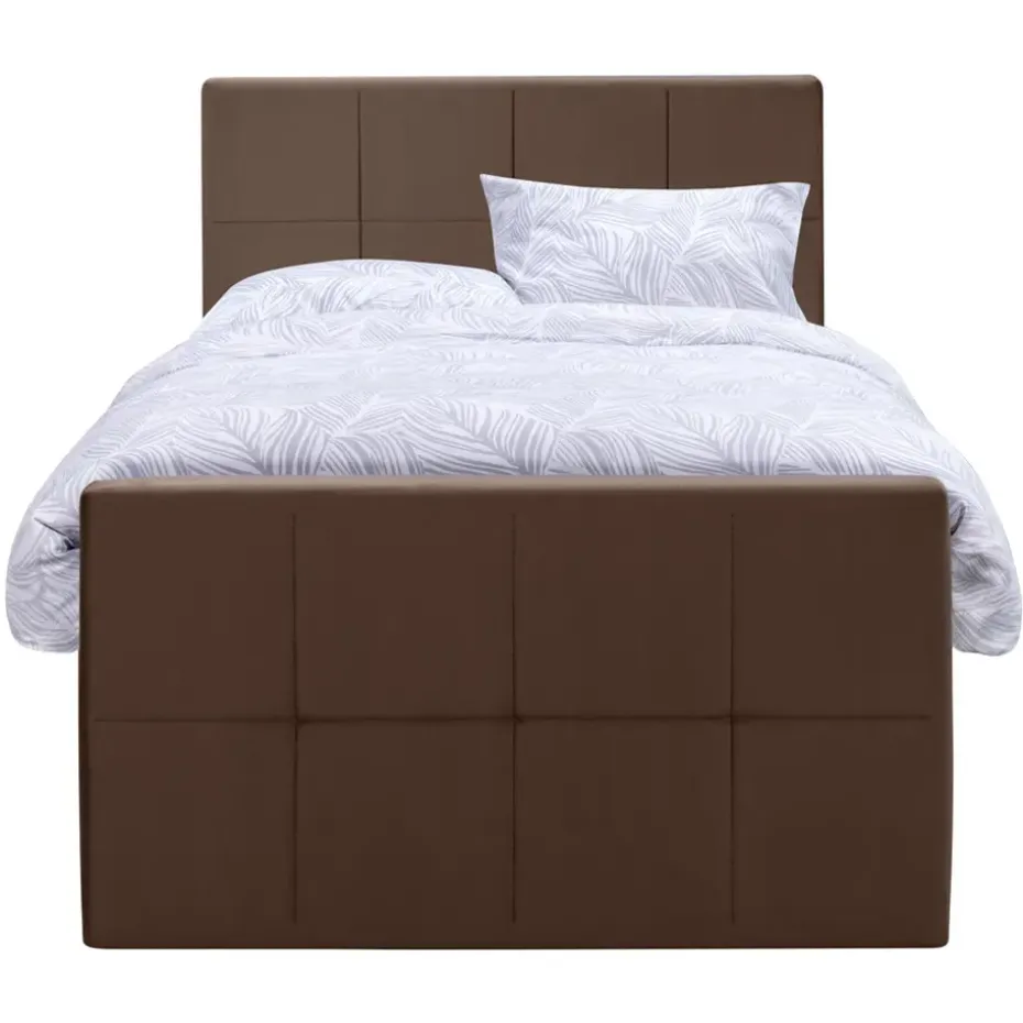 Boxspring met voetbord Liv geblokt - bruin - 120x200 cm - vierkante poot