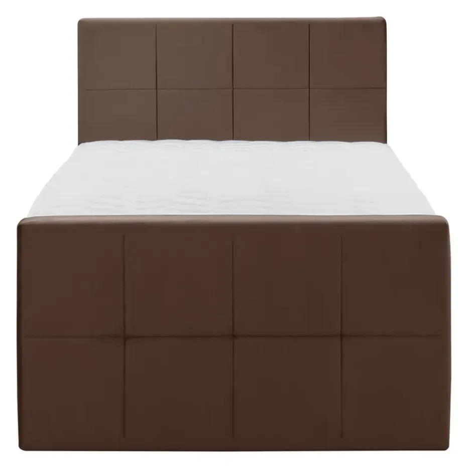 Boxspring met voetbord Liv geblokt - bruin - 120x200 cm - vierkante poot