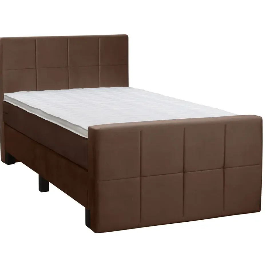 Boxspring met voetbord Liv geblokt - bruin - 120x200 cm - vierkante poot