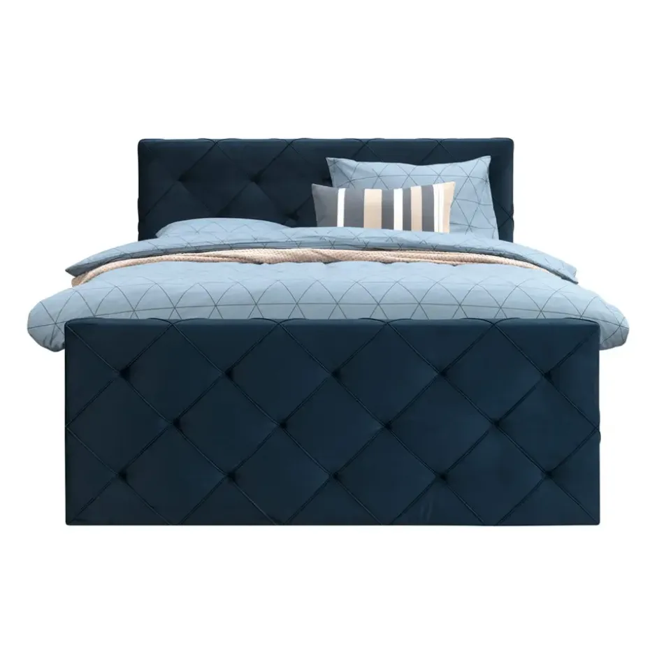 Boxspring met voetbord Liv geruit - blauw - 180x200 cm - ronde poot
