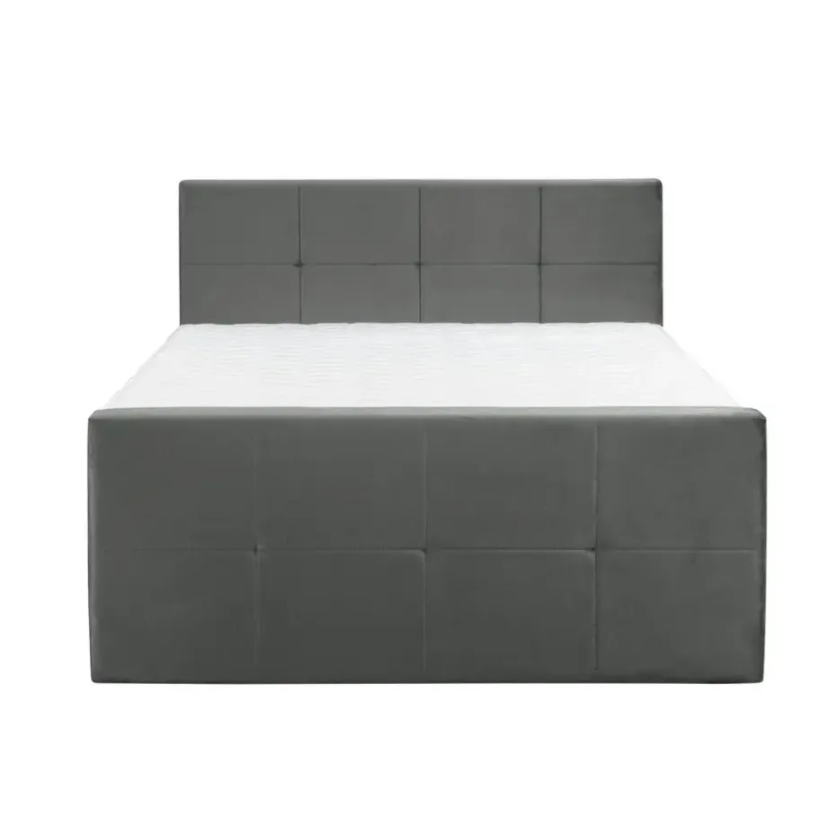 Boxspring met voetbord Liv geblokt - grijs - 160x200 cm - vierkante poot