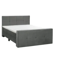 Boxspring met voetbord Liv geblokt - grijs - 160x200 cm - vierkante poot