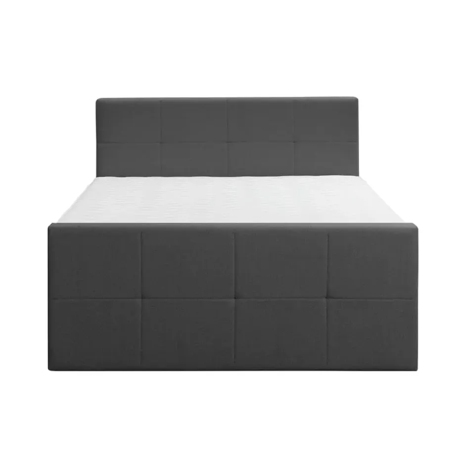 Boxspring met voetbord Liv geblokt - antraciet - 160x200 cm - vierkante poot