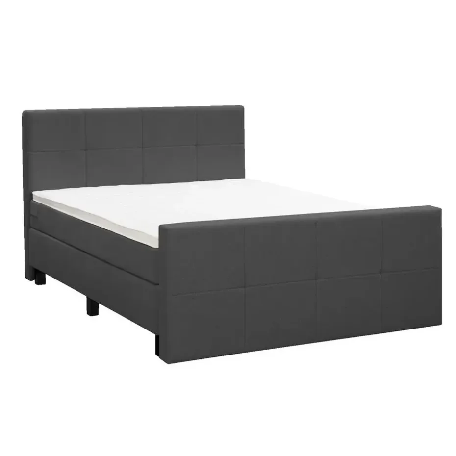 Boxspring met voetbord Liv geblokt - antraciet - 160x200 cm - vierkante poot