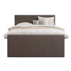 Boxspring met voetbord Liv geblokt - donkerbruin - 140x200 cm - ronde poot