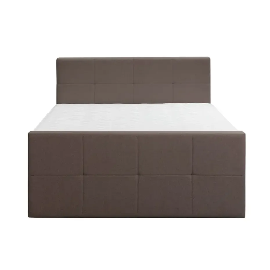 Boxspring met voetbord Liv geblokt - donkerbruin - 140x200 cm - ronde poot