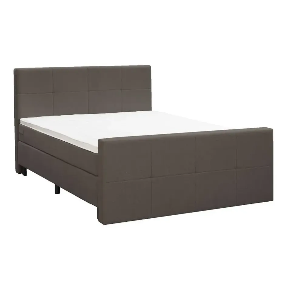 Boxspring met voetbord Liv geblokt - donkerbruin - 140x200 cm - ronde poot