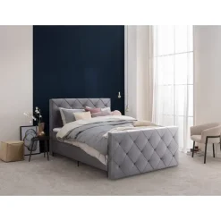 Boxspring met voetbord Liv geruit - grijs - 120x200 cm - slanke poot
