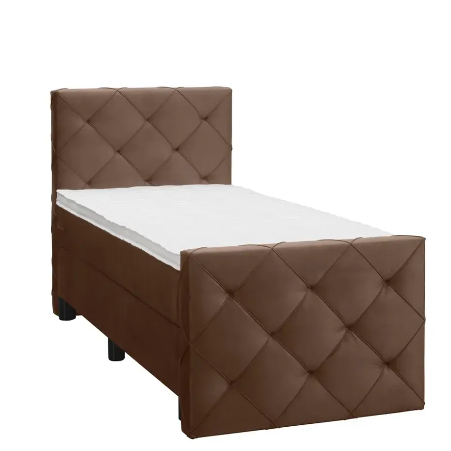 Boxspring met voetbord Liv geruit - bruin - 90x200 cm - ronde poot