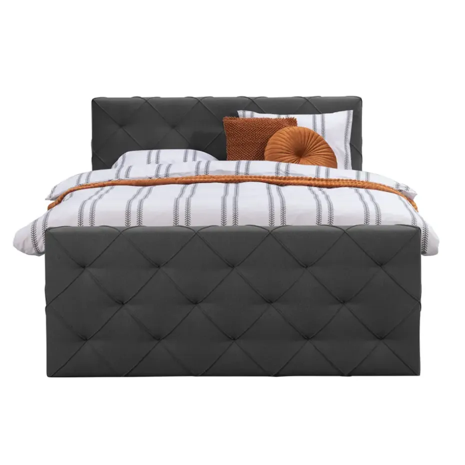 Boxspring met voetbord Liv geruit - antraciet - 180x200 cm - vierkante poot