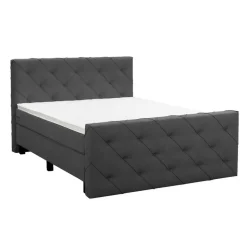 Boxspring met voetbord Liv geruit - antraciet - 180x200 cm - vierkante poot