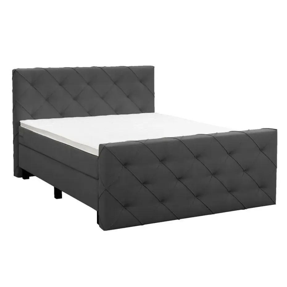 Boxspring met voetbord Liv geruit - antraciet - 180x200 cm - vierkante poot