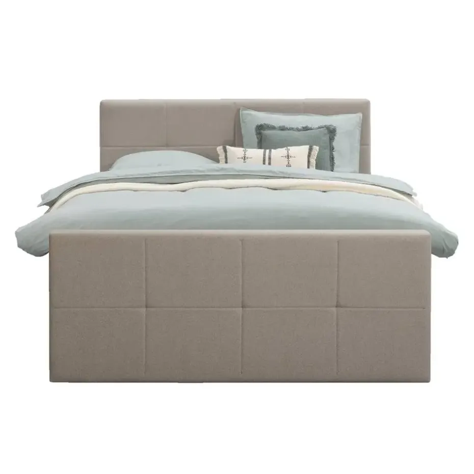 Boxspring met voetbord Liv geblokt - beige - 180x200 cm - slanke poot