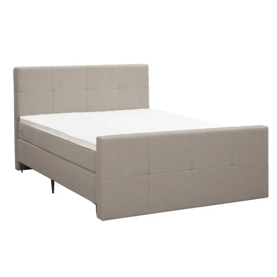 Boxspring met voetbord Liv geblokt - beige - 180x200 cm - slanke poot