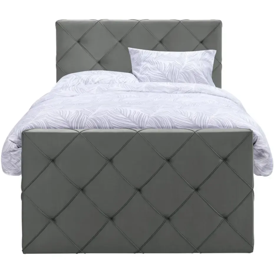 Boxspring met voetbord Liv geruit - grijs - 120x200 cm - ronde poot