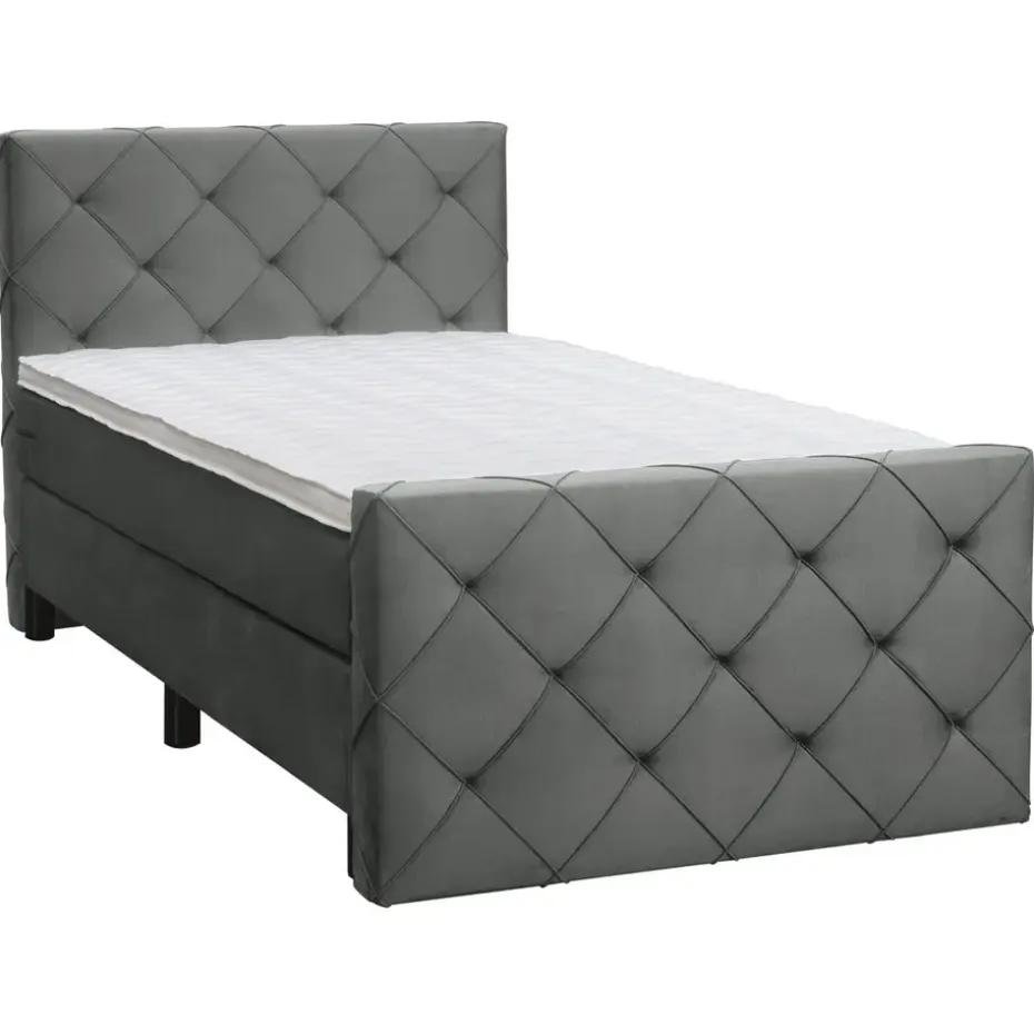 Boxspring met voetbord Liv geruit - grijs - 120x200 cm - ronde poot