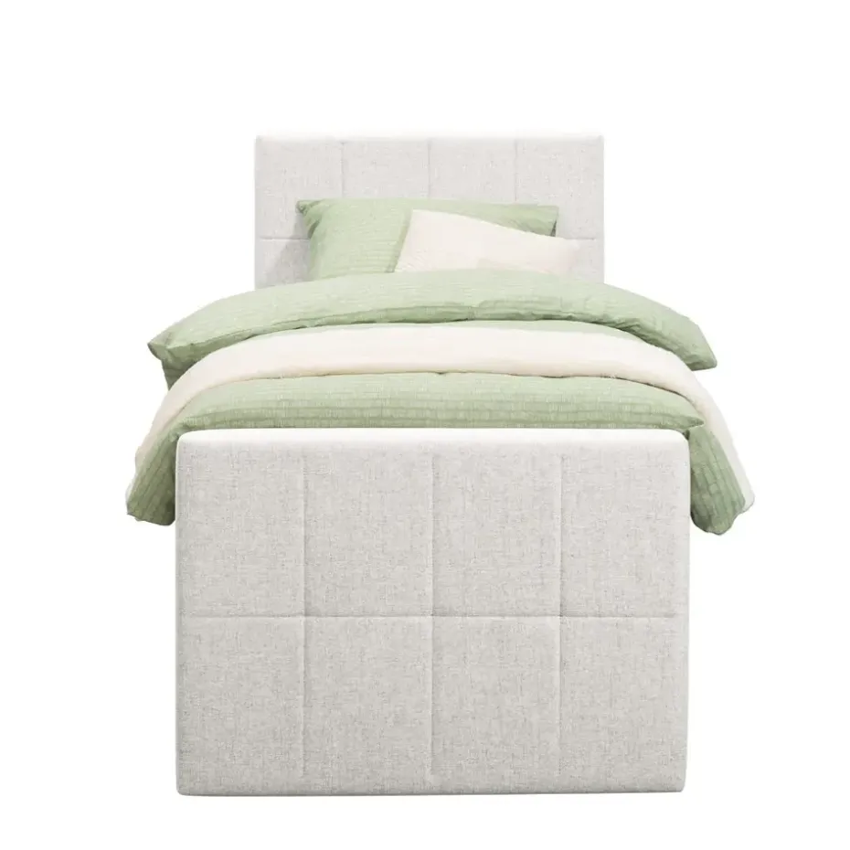 Boxspring met voetbord Liv geblokt - ecru - 90x200 cm - ronde poot