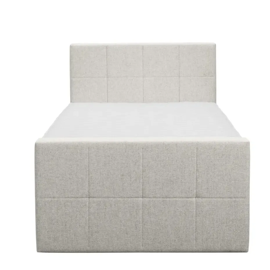 Boxspring met voetbord Liv geblokt - ecru - 120x200 cm - vierkante poot