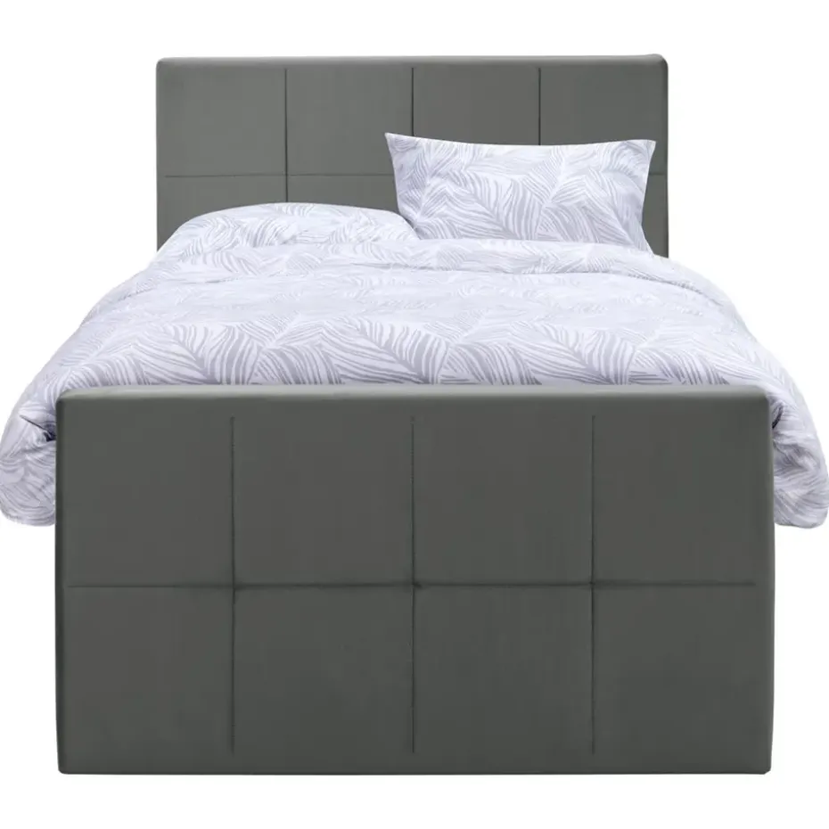 Boxspring met voetbord Liv geblokt - grijs - 120x200 cm - ronde poot