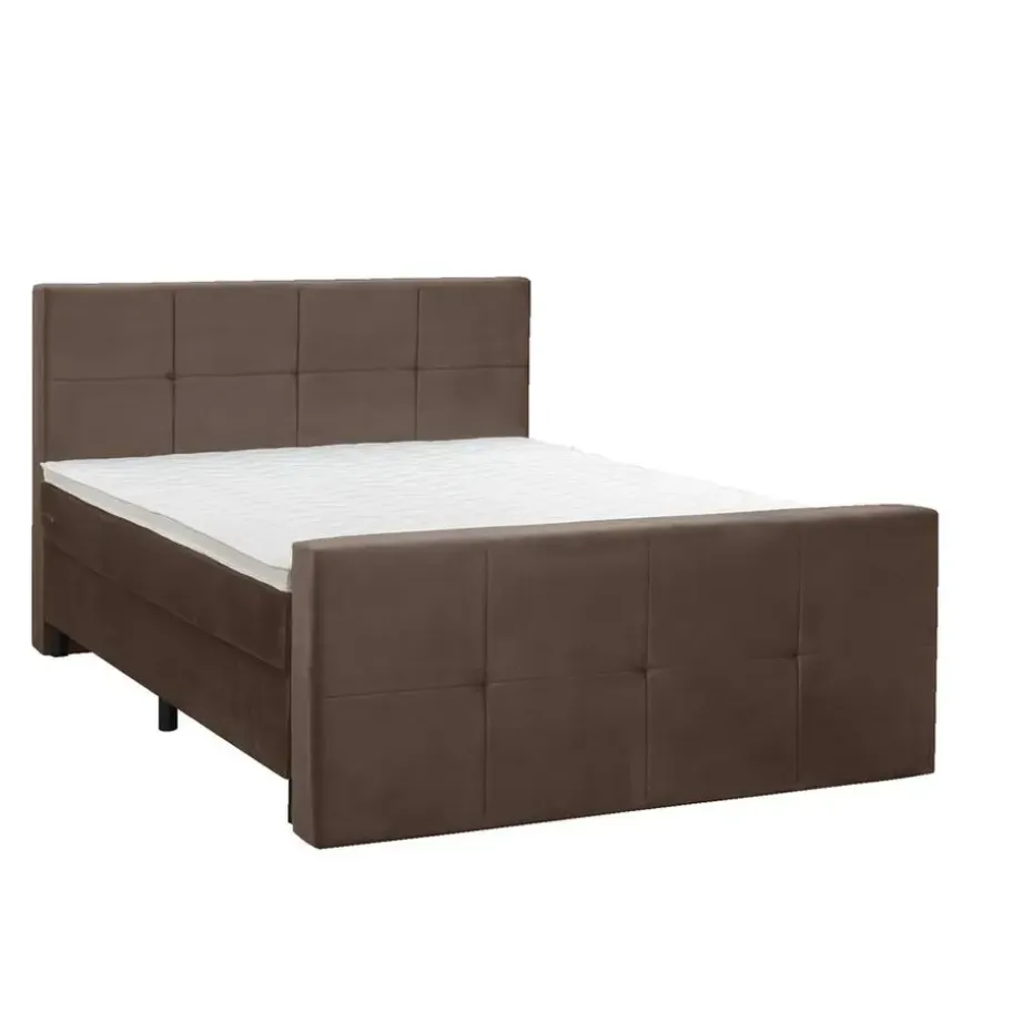 Boxspring met voetbord Liv geblokt - bruin - 180x200 cm - ronde poot