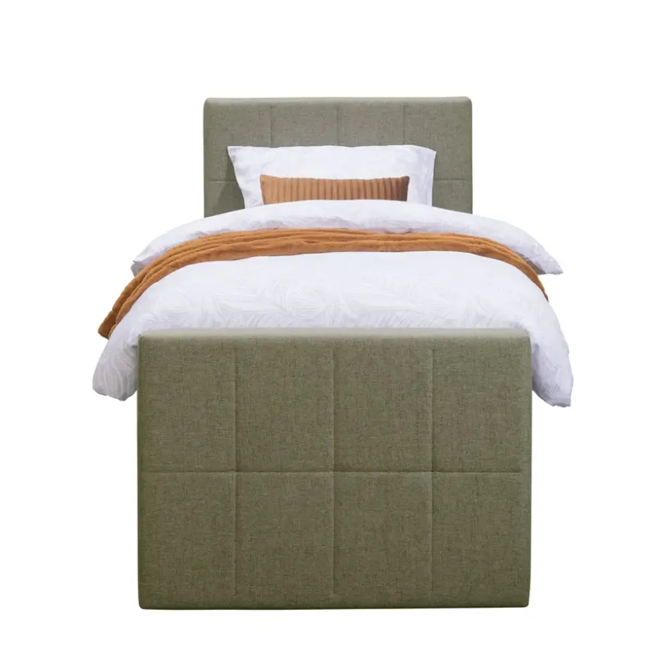 Boxspring met voetbord Liv geblokt - groen - 90x200 cm - slanke poot