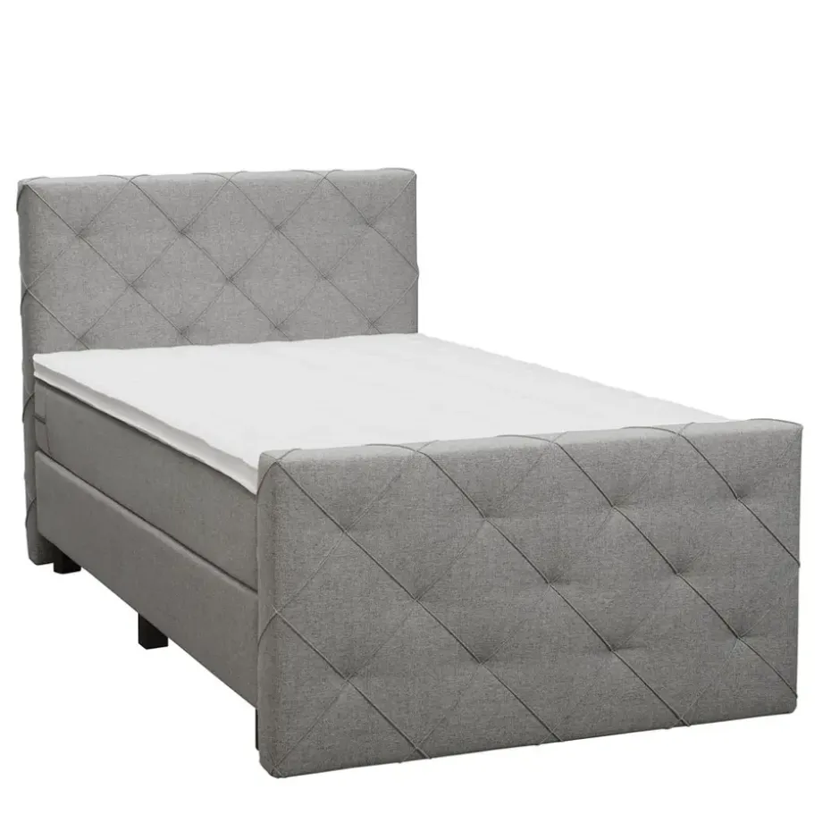 Boxspring met voetbord Liv geruit - lichtgrijs - 120x200 cm - vierkante poot
