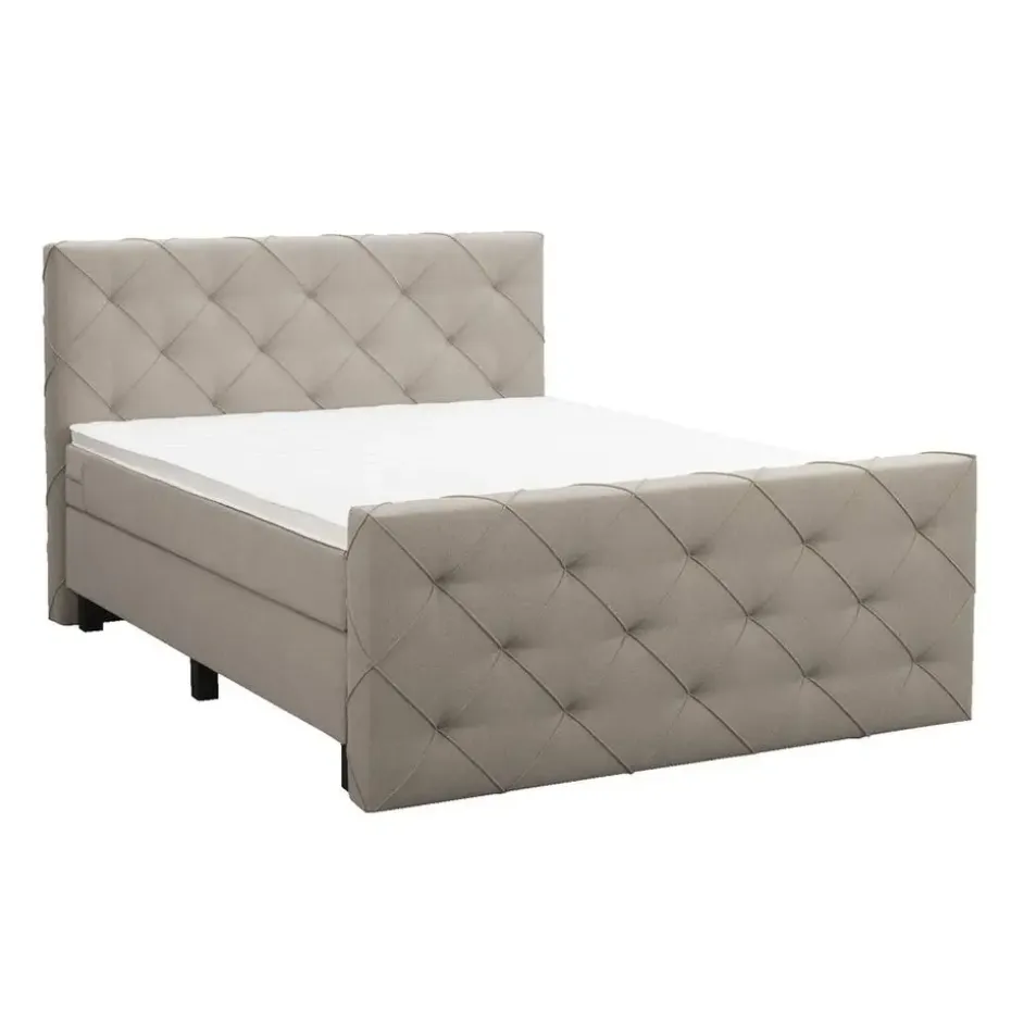 Boxspring met voetbord Liv geruit - beige - 180x200 cm - vierkante poot