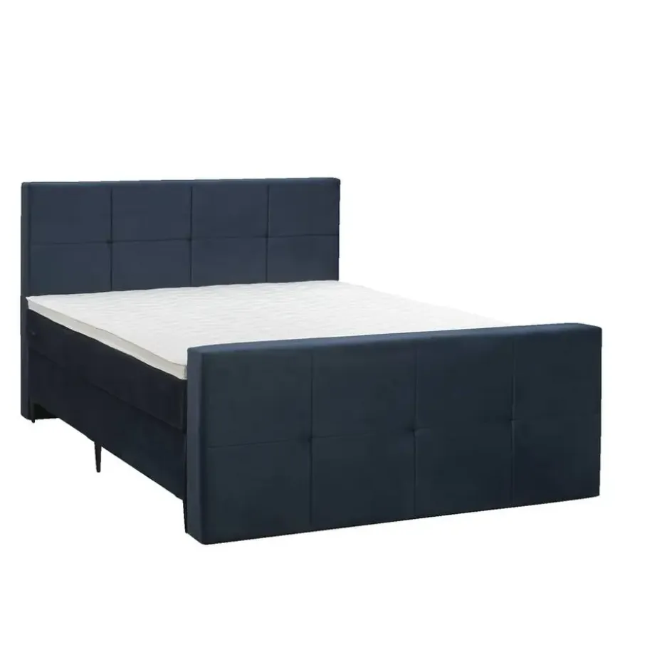 Boxspring met voetbord Liv geblokt - blauw - 180x200 cm - slanke poot