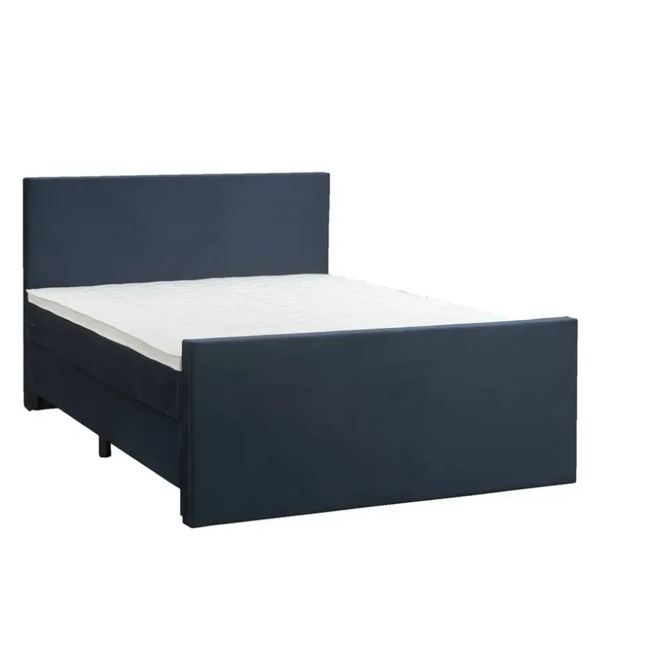 Boxspring met voetbord Liv egaal - blauw - 180x200 cm - ronde poot