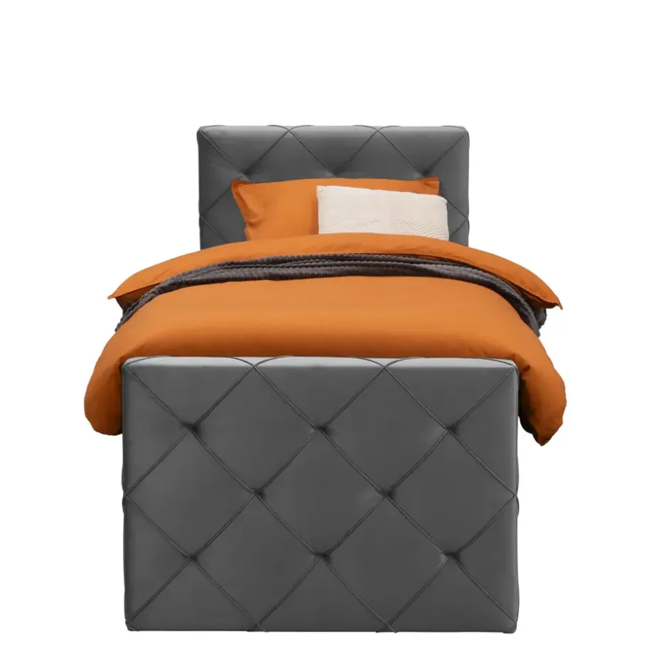 Boxspring met voetbord Liv geruit - grijs - 90x200 cm - ronde poot