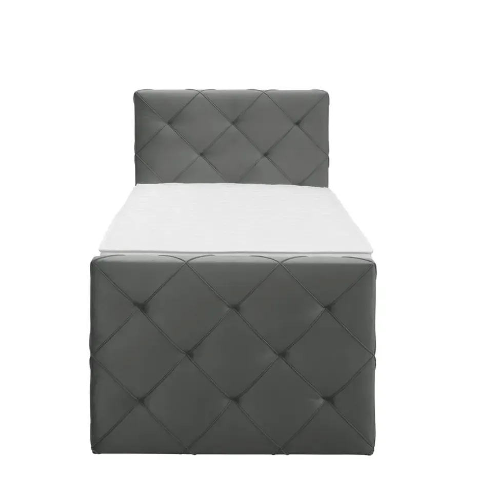 Boxspring met voetbord Liv geruit - grijs - 90x200 cm - ronde poot