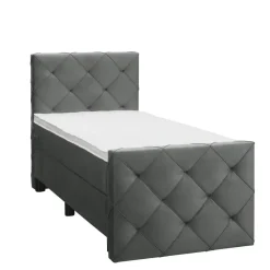 Boxspring met voetbord Liv geruit - grijs - 90x200 cm - ronde poot