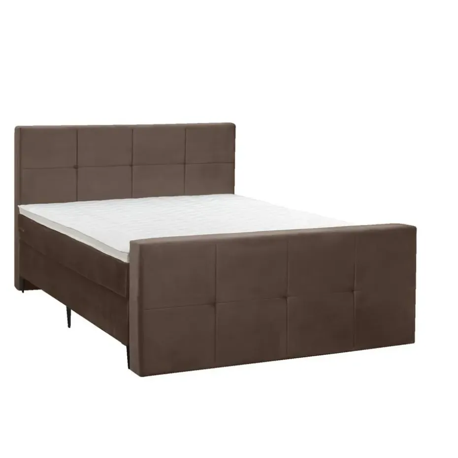 Boxspring met voetbord Liv geblokt - bruin - 180x200 cm - slanke poot