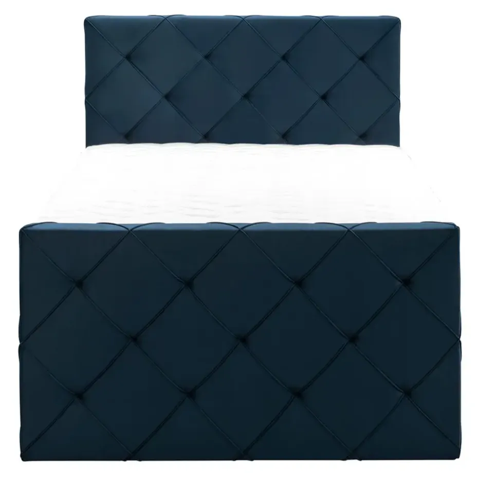 Boxspring met voetbord Liv geruit - blauw - 120x200 cm - vierkante poot