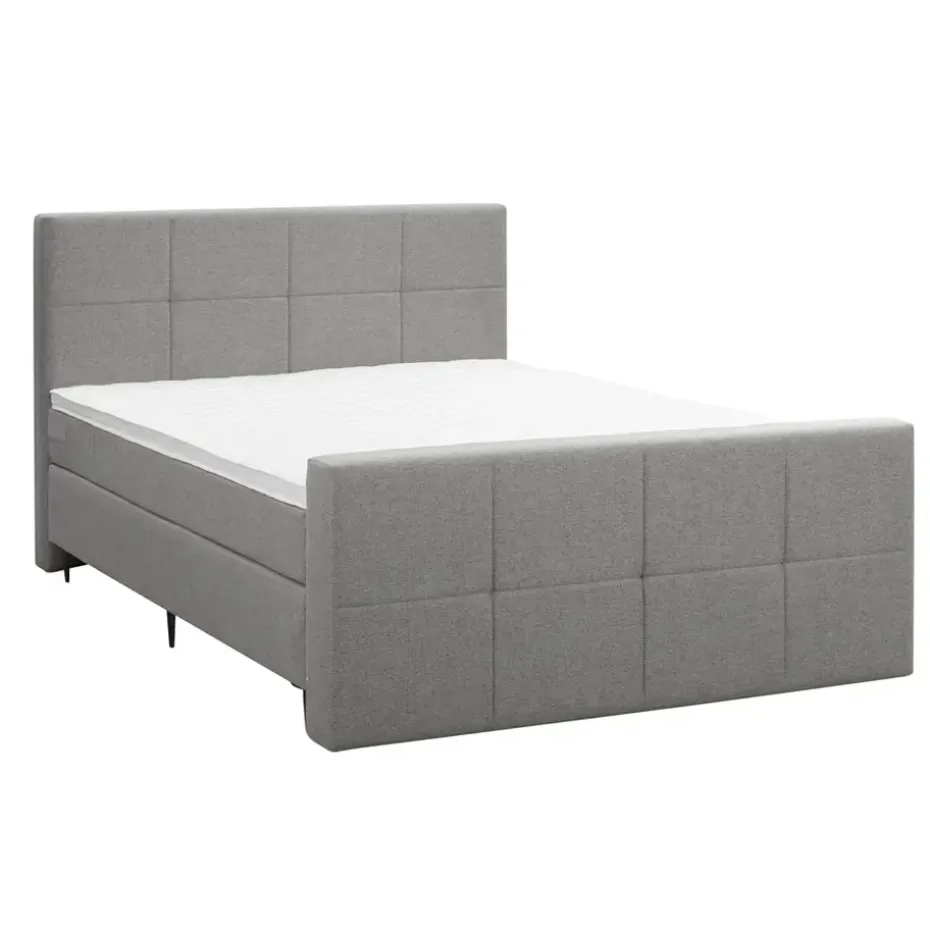 Boxspring met voetbord Liv geblokt - lichtgrijs - 180x200 cm - slanke poot