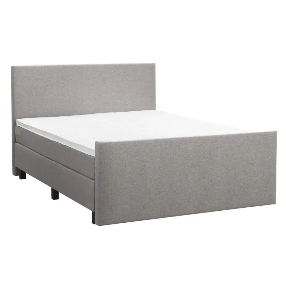 Boxspring met voetbord Liv egaal - lichtgrijs - 160x200 cm - vierkante poot